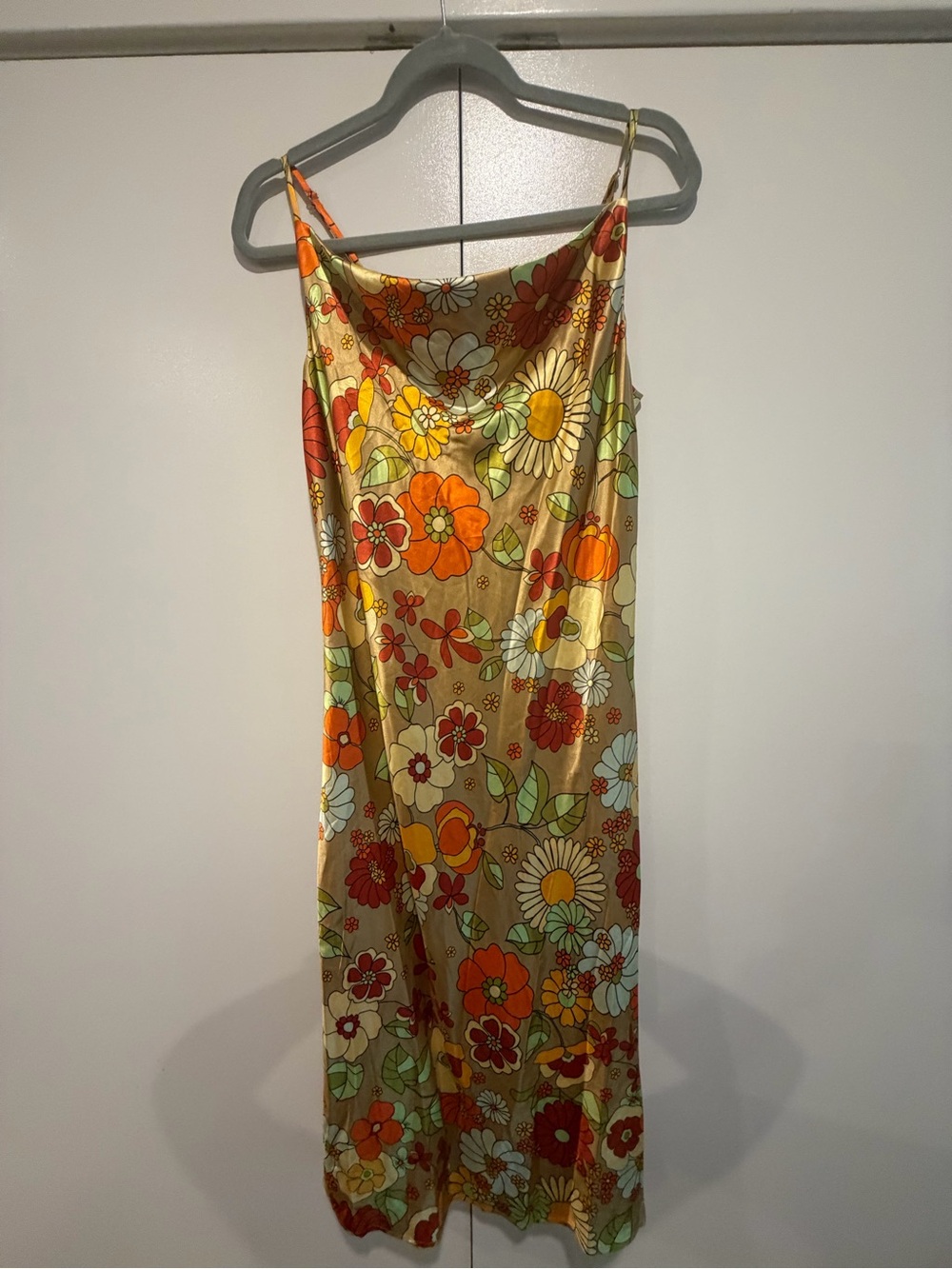 Emma & Michele Retro Floral Satin Slip Midi Dress Size Small